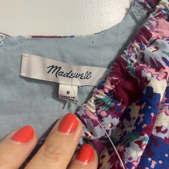 NWT Madewell Floral Puff Sleeves Tiered Cotton Dress with Pockets Size 8 - Picture 7 of 9